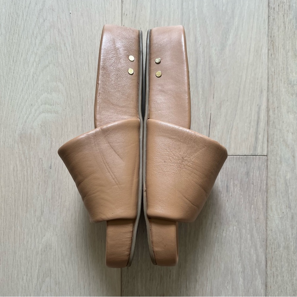 beek Tan Leather Platform Slide Sandals